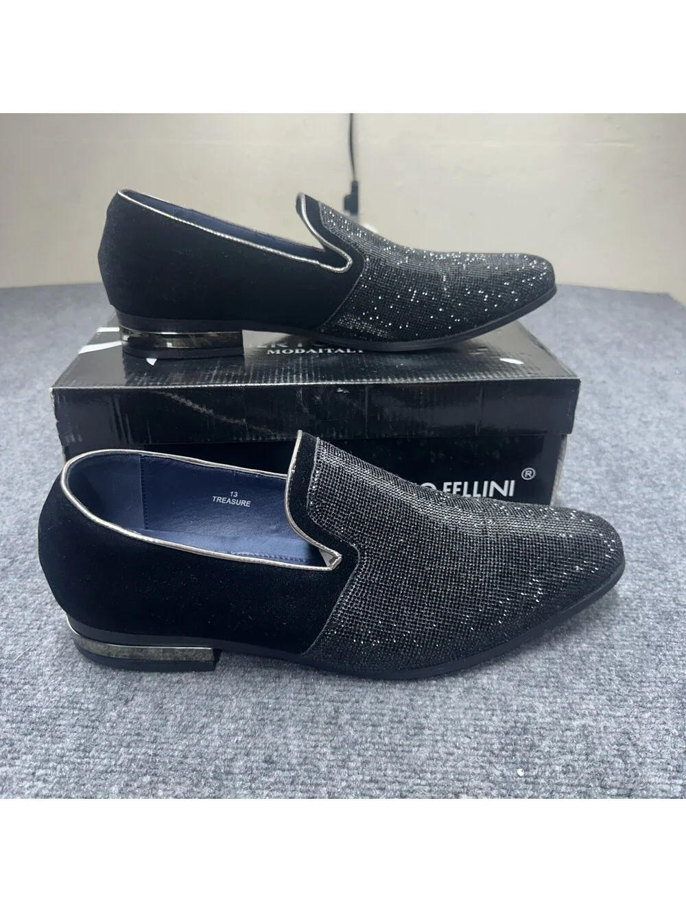Alberto Fellini Mens size 13  Black Rhinestones Loafers Formal Dress Bling Glam
